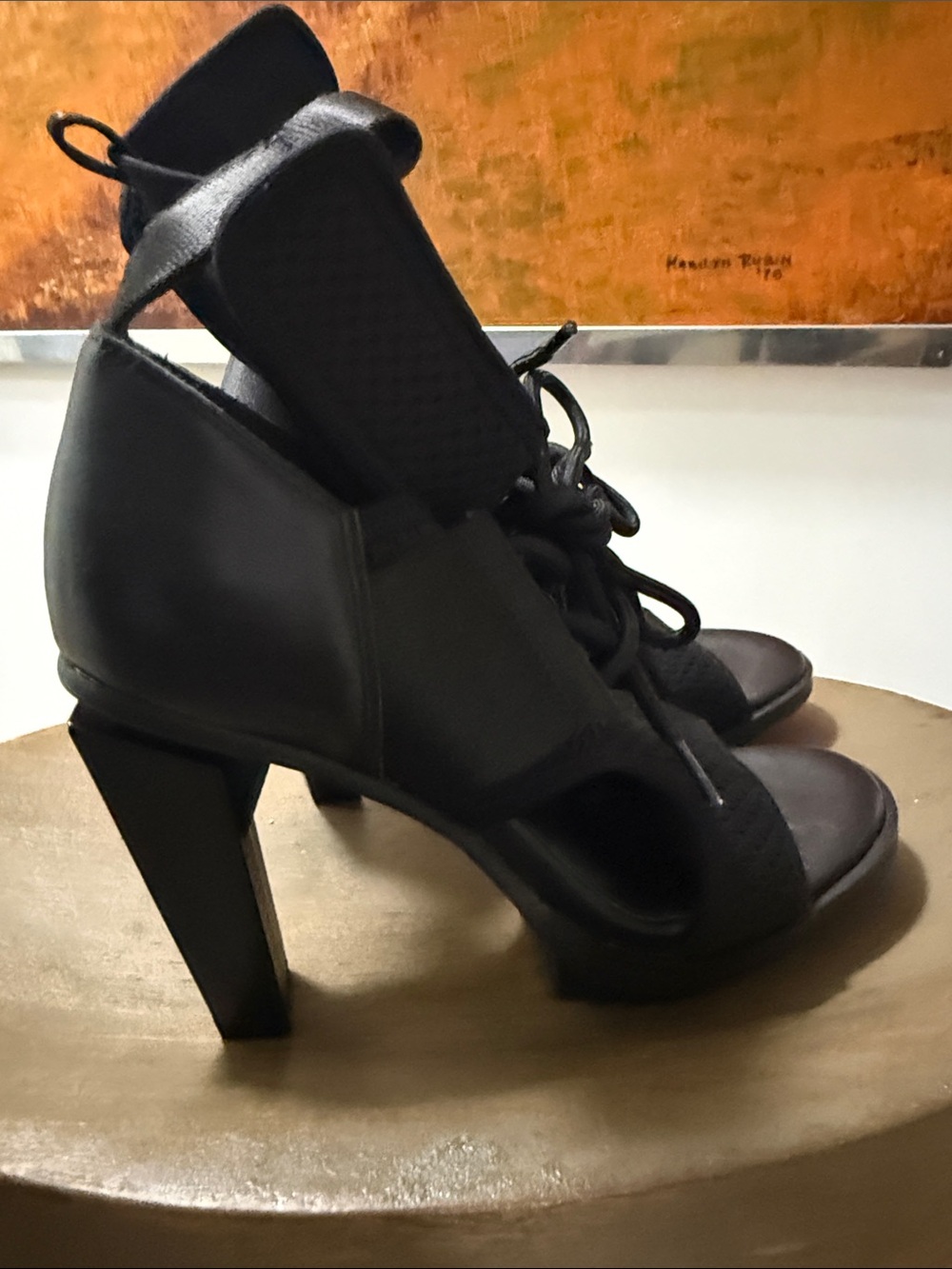 United Nude Black Open-Toe Lace-Up Block Heel Sandals